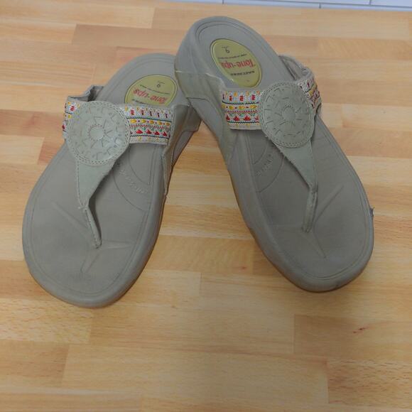 Skechers Natural Cali Tone Ups Sandals Flip Flops Boho Toe Post Thong - Size 9 - Picture 13 of 13